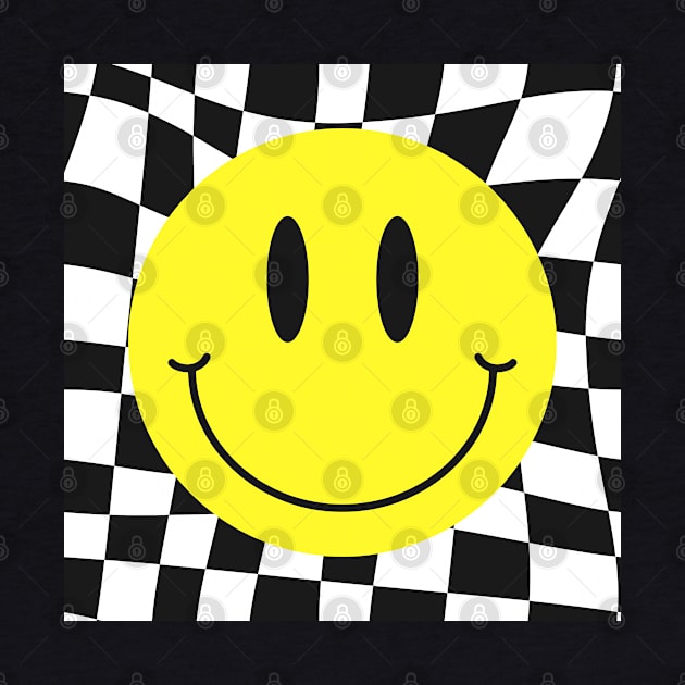 Checkered 70s 80s 90s Yellow Smile Face Cute Smiling Happy by Peter smith